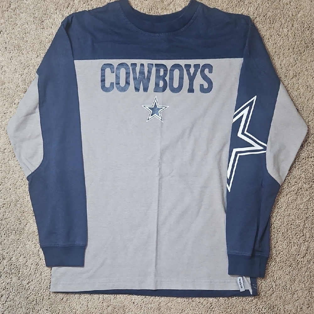 Reebok Blue and Gray Long Sleeve Cowboys Tee